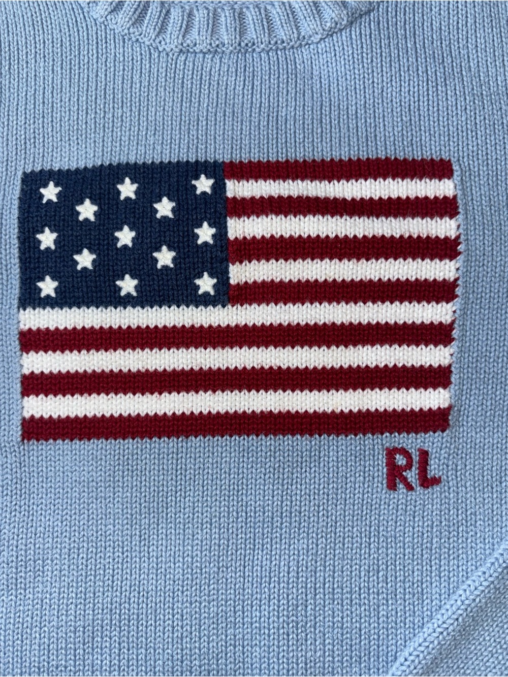 Polo Ralph Lauren Light Blue Iconic American Flag Cotton Knit Sweater Size XL - Picture 3 of 12